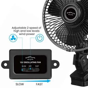ELUTO 12V Car Cooling Fan for RV 6'' Truck Oscillating Fan Adjustable Portable Boat Clip Fans 360° Bus Fan 2 Speed Powerful Quiet Truck Fans Cigarette Lighter for RV Truck Bus Boat Van SUV Yacht