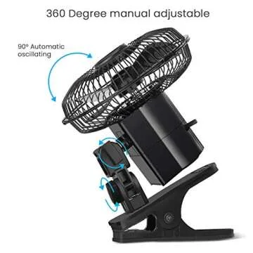 ELUTO 12V Car Cooling Fan for RV 6'' Truck Oscillating Fan Adjustable Portable Boat Clip Fans 360° Bus Fan 2 Speed Powerful Quiet Truck Fans Cigarette Lighter for RV Truck Bus Boat Van SUV Yacht