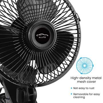 ELUTO 12V Car Cooling Fan for RV 6'' Truck Oscillating Fan Adjustable Portable Boat Clip Fans 360° Bus Fan 2 Speed Powerful Quiet Truck Fans Cigarette Lighter for RV Truck Bus Boat Van SUV Yacht