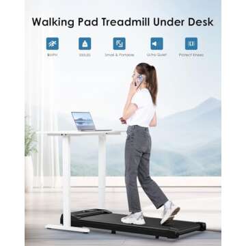 Walking Pad Treadmill, 2.5HP Portable Under Desk Treadmills for Home Office, 3 in 1, No Assembly Req...
