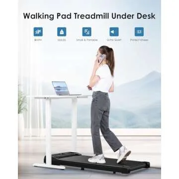 Walking Pad Treadmill, 2.5HP Portable Under Desk Treadmills for Home Office, 3 in 1, No Assembly Req...