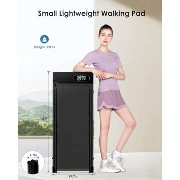 Walking Pad Treadmill, 2.5HP Portable Under Desk Treadmills for Home Office, 3 in 1, No Assembly Required, Remote Control, 300 Lb Capacity(Black)