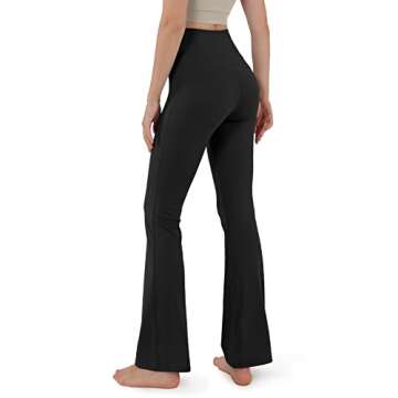ODODOS Women's Cross Waist Bootcut Yoga Pants with Inner Pocket, Non See Through Bootleg Gym Workout Pants -Inseam 31", Black, X-Large