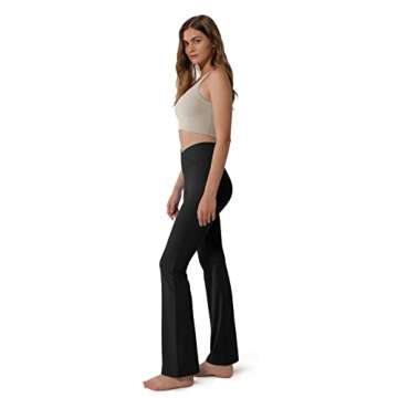 ODODOS Women's Cross Waist Bootcut Yoga Pants with Inner Pocket, Non See Through Bootleg Gym Workout Pants -Inseam 31", Black, X-Large
