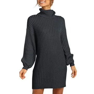 Oversized Sweater Dress Women ANRABESS Turtleneck Black