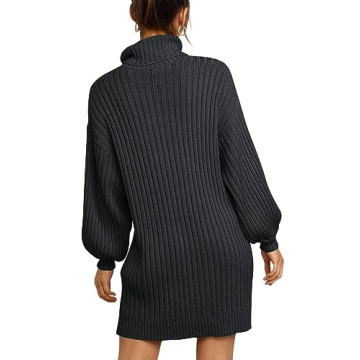 Oversized Sweater Dress Women ANRABESS Turtleneck Black
