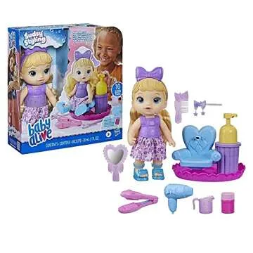 Baby Alive Sudsy Styling Doll, Blonde Hair, 12-Inch, Salon Chair, Toys for 3 Years and Up