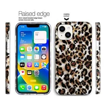 J.west Case Compatible with iPhone 14 Case,Luxury Sparkle Translucent Clear Vintage Leopard Print Soft Silicone Cover for Girls Women Protective Phone Case for iPhone 14 6.1 inch Cheetah