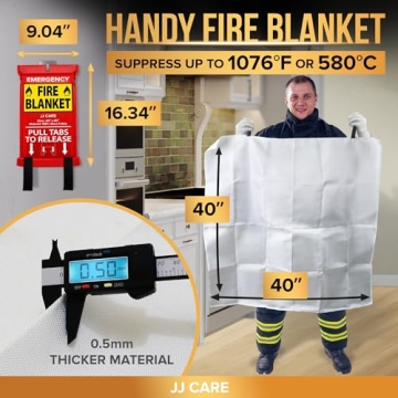JJ CARE Fire Blanket 2 Pack with Hooks Gloves Emergency Safety