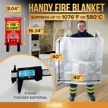JJ CARE Fire Blanket 2 Pack with Hooks Gloves Emergency Safety