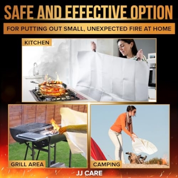 JJ CARE Fire Blanket 2 Pack with Hooks Gloves Emergency Safety