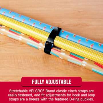 VELCRO Brand Elastic Cinch Straps with Buckle | 15in x 1in, 2 Count | Adjustable and Stretch for Snug Fit | for Fastening Power Cords Organizing Camping Equipment, More | Black (VEL-30094-USA)