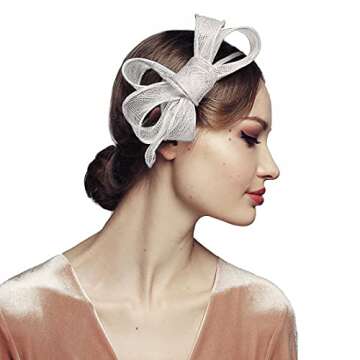 Off White Bow Fascinator Headband Sinamay Tea Party Wedding Hat for Women