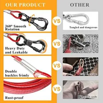 XiaZ Dog Tie Out Cable, Heavy Duty Dog Chains for Outside with Lockable Hook, Pet Runner Cable Leads for Yard, Dog Line Tether for Small Medium Large Dogs Up to 125 LBS