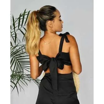 Baliawear Bow Top for Women, Multi-Way Crop Top, Ties Front to Back, Square or Sweetheart Neckline Adjustable Straps, Standard Black