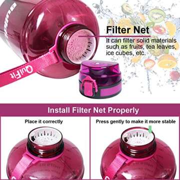 BuildLife Gallon Motivational Water Bottle Wide Mouth with Time Marker/Flip Top Leakproof Lid/One Click Open/Large BPA Free Capacity for Fitness Goals and Outdoor(Bright Purple, 1 Gallon)
