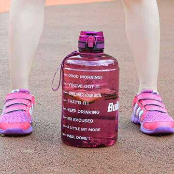 BuildLife Gallon Motivational Water Bottle Wide Mouth with Time Marker/Flip Top Leakproof Lid/One Click Open/Large BPA Free Capacity for Fitness Goals and Outdoor(Bright Purple, 1 Gallon)