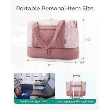 BAGSMART Puffer Duffle Bag for Travel, 33L Weekender Bags for Women, Carry on Bag with Shoe Compartment, Lightweight Travel bag, TSA-Free Overnight Hospital Bag, Dull Pink