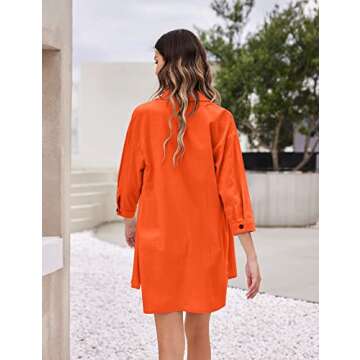 Zeagoo Womens Coordinated Outfit Casual 2 Piece Long Sleeve Button Down Shirt and Shorts Set, Orange, Small