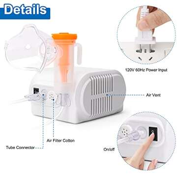 Nebulizer Machine for Adults and Kids, Compressor Nebulizer with A Set of Accessories, Jet Nebulizer of Cool Mist, Desktop Nebulizer with Compressor System for Breathing Problems