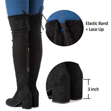 Mtzyoa Over The Knee Boots for Women Black Size 8 Lace Up Thigh High Suede Long OTK Block Heel Stretch