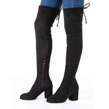 Mtzyoa Over The Knee Boots for Women Black Size 8 Lace Up Thigh High Suede Long OTK Block Heel Stretch