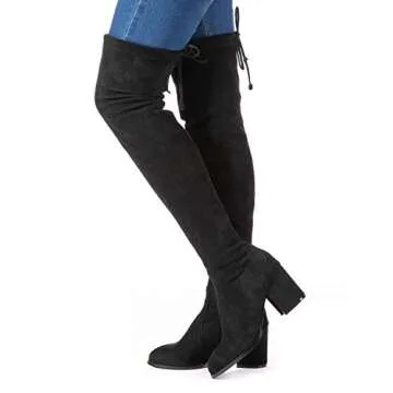 Mtzyoa Over The Knee Boots for Women Black Size 8 Lace Up Thigh High Suede Long OTK Block Heel Stretch