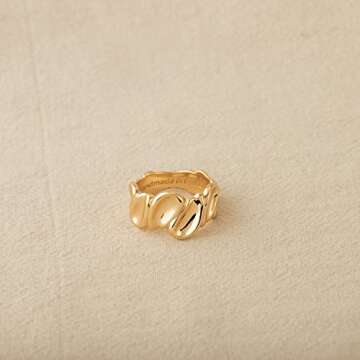 GNIRTSI Gold Concave Ring for Women Twisted 14K Gold Plated Minimalist Stack Chunky Band Finger Jewelry Size 8