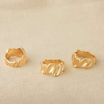 GNIRTSI Gold Concave Ring for Women Twisted 14K Gold Plated Minimalist Stack Chunky Band Finger Jewelry Size 8