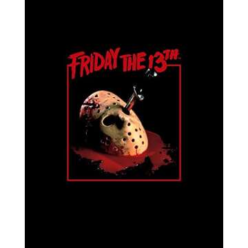 Friday the 13th Horror Movie Jason Bloody Mask Mens Black Graphic Tee Shirt -L