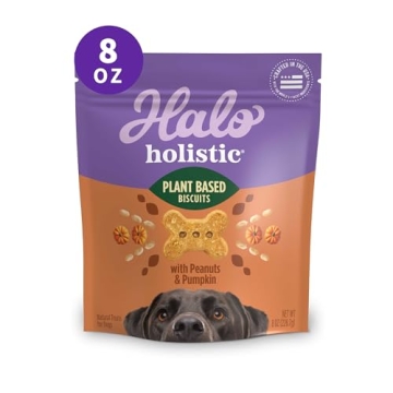 Halo Plant-Based Dog Treats for Dogs - Vegan Treats with Peanuts & Pumpkin, 8 oz pouch