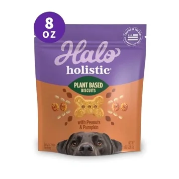 Halo Plant-Based Dog Treats for Dogs - Vegan Treats with Peanuts & Pumpkin, 8 oz pouch