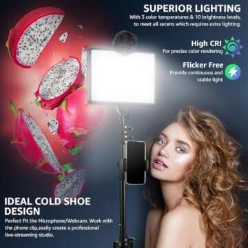 1-Pack LED Video Light Kit, NiceVeedi Photography Lighting Kit, 2800-6500K Dimmable Studio Light with Tripod Stand & Phone Holder, 73" Stream Light for Video Recording, Game Streaming, YouTube