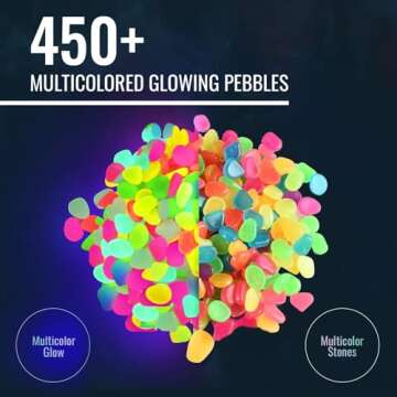Graham Products 450 Pieces Glow in The Dark Rocks | Indoor & Outdoor Use - Garden, Fish Tank Pebbles, Planter, Walkway Decoration & More | for Kids Aged 6 & Up | Powered by Sunlight - Multi-Colored