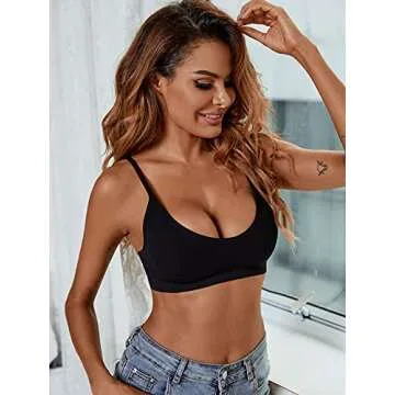 Verdusa Women's Scoop Neck Spaghetti Strap Seamless Bra Top Crop Bralette Black M