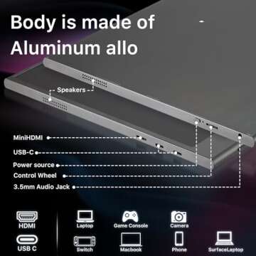 Flyzuni 15.6 inch Portable Monitor,1080P USB-C HDMI,Portable Monitor for Laptop, HDR Plug&Play,PC,Mac,Phone,PS,Xbox,Swich,IPS Ultra-Thin Zero Frame, Metal Case