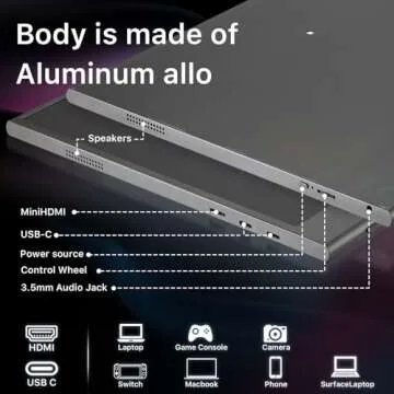 Flyzuni 15.6 inch Portable Monitor,1080P USB-C HDMI,Portable Monitor for Laptop, HDR Plug&Play,PC,Mac,Phone,PS,Xbox,Swich,IPS Ultra-Thin Zero Frame, Metal Case
