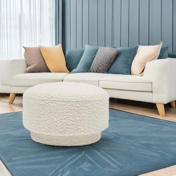 Jennifer Taylor Fuji Mushroom Footstool Ottoman Ivory White Boucle