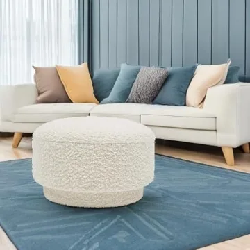 Jennifer Taylor Fuji Mushroom Footstool Ottoman Ivory White Boucle