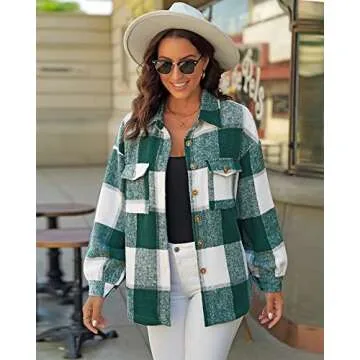 GRAPENT Women's Cozy Green Plaid Shacket for Fall