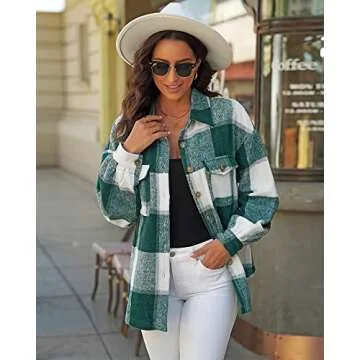 GRAPENT Women's Cozy Green Plaid Shacket for Fall