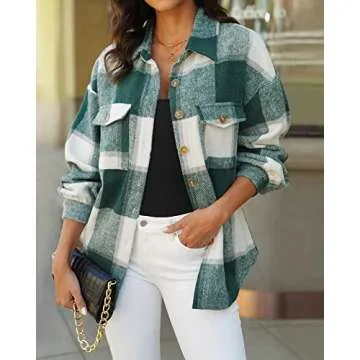 GRAPENT Women's Cozy Green Plaid Shacket for Fall