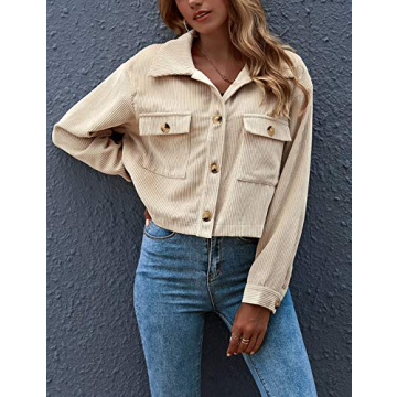 Gihuo Cropped Shacket - Stylish Soft Corduroy Jacket