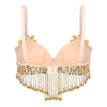 Winnrchan Women Glitter Belly Dance Crop Tops Beaded Sequined Bra Tank Top Bikini Costume Rave Cabar...