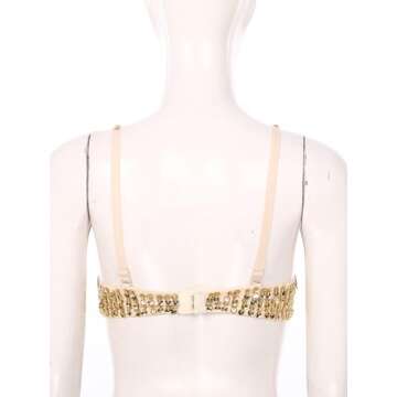 Winnrchan Women Glitter Belly Dance Crop Tops Beaded Sequined Bra Tank Top Bikini Costume Rave Cabaret Party Gold One Size
