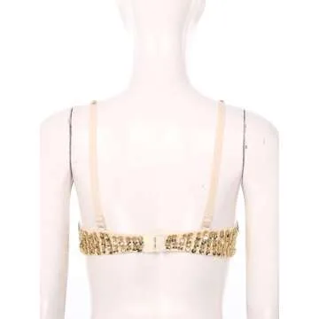 Winnrchan Women Glitter Belly Dance Crop Tops Beaded Sequined Bra Tank Top Bikini Costume Rave Cabaret Party Gold One Size