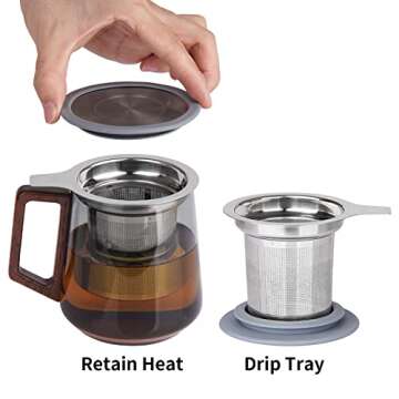 Vaincre Extra Fine Mesh Tea Infuser/Strainer, Stainless Steel Loose Leaf Tea Steeper/Diffuser with Large Capacity Basket and Lid, Fits Teapots, Mugs, Cups