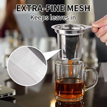 Vaincre Extra Fine Mesh Tea Infuser/Strainer, Stainless Steel Loose Leaf Tea Steeper/Diffuser with Large Capacity Basket and Lid, Fits Teapots, Mugs, Cups