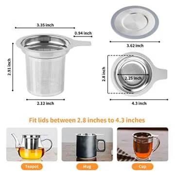 Vaincre Extra Fine Mesh Tea Infuser/Strainer, Stainless Steel Loose Leaf Tea Steeper/Diffuser with Large Capacity Basket and Lid, Fits Teapots, Mugs, Cups