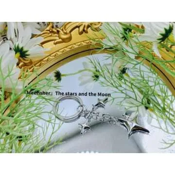 Meefisher Cute Star Keychain Aesthetic Accessories Stainless Steel Key Ring Purse Handbag Backpack Bag Charms Car Holder